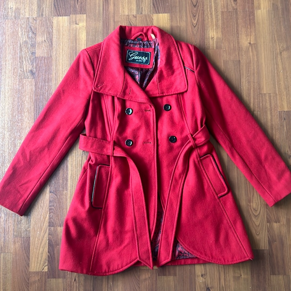 Guess Red Wool Pea Coat Jacket size medium